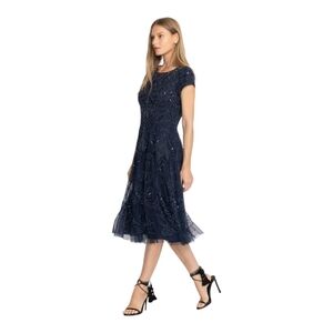 Johnny Was Navy Beaded Mesh Dress -  R38723-O Size 2